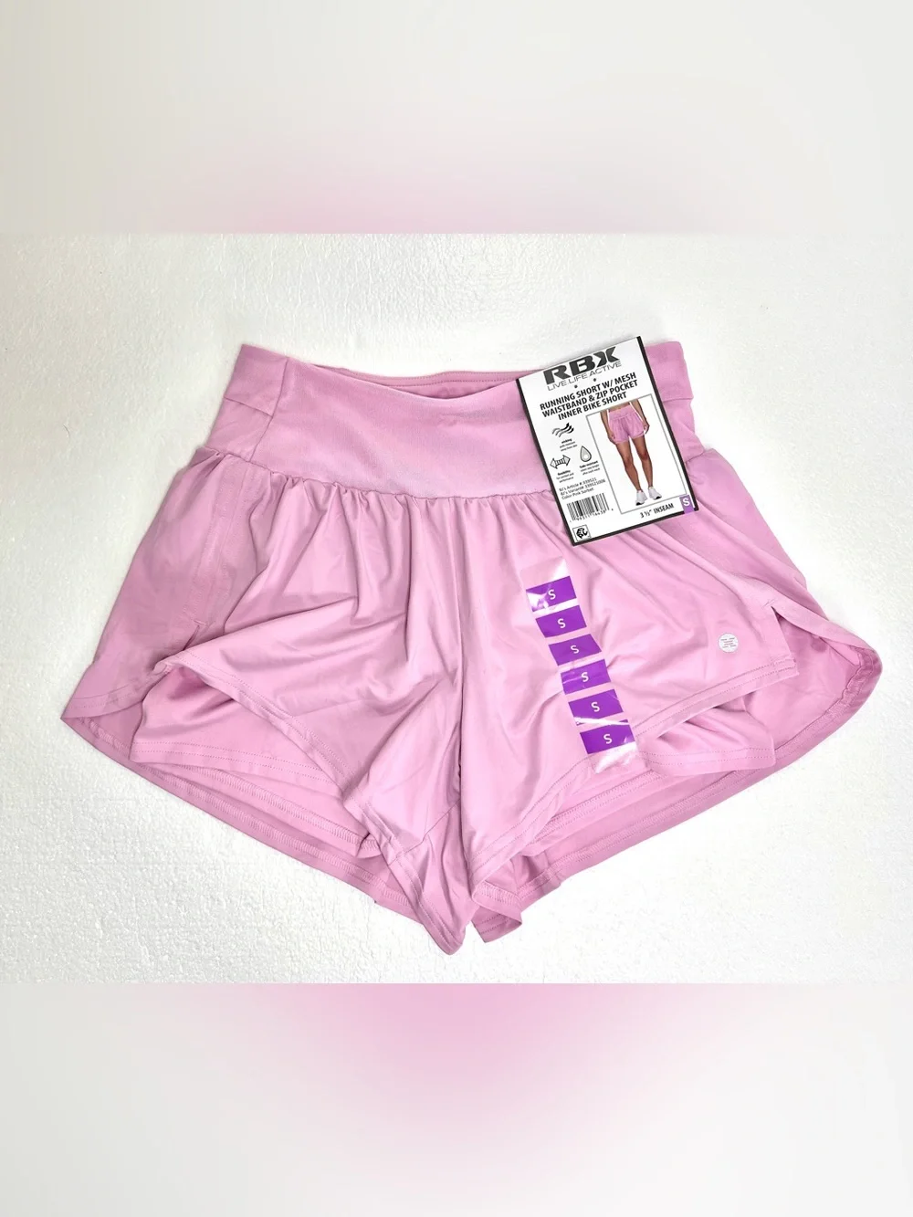 RBX Pink Running Flowy Shorts with Inner Shorts & Zip Back Pocket Small NWT